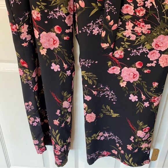 Xhilaration Jumpsuit Faux Wrap Wide Leg Floral Black Pink Short Sleeve Size XS - Picture 11 of 12